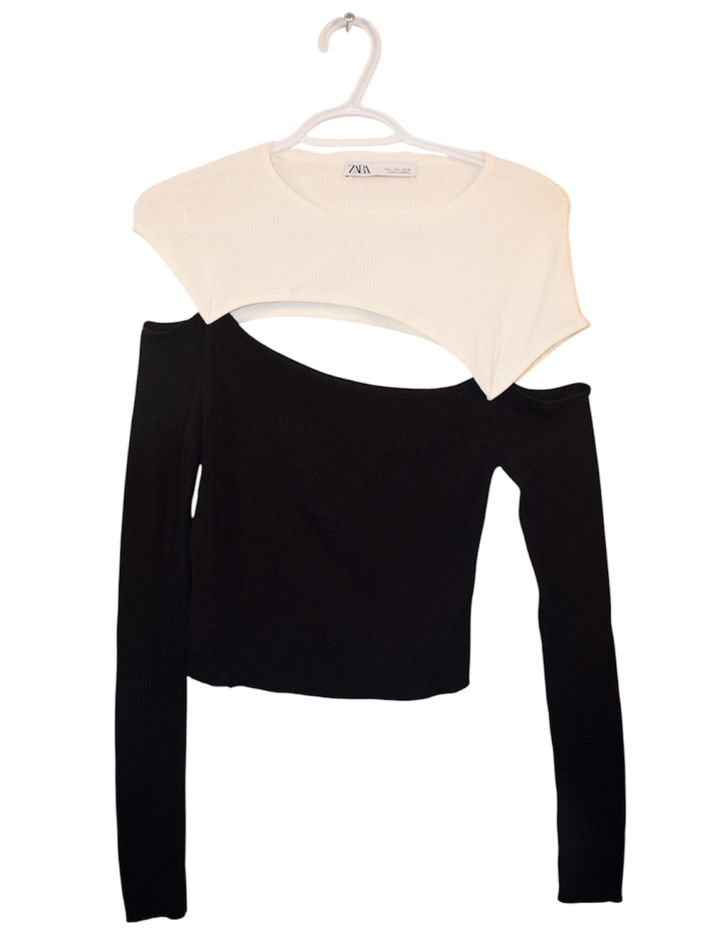 Zara Black & White Layered Cutout Long Sleeve Top